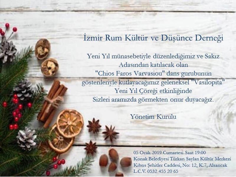 İzmir Rum Kültür ve Düşünce Derneği - Davet - Yılbaşı çöreği "vassilopita"kesme